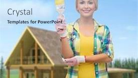  Presentation with maintenance - PPT layouts with repair construction and maintenance concept - smiling woman with paintbrush background and a light blue colored foreground