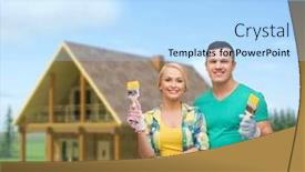  Presentation with maintenance - Audience pleasing slides consisting of repair construction and maintenance concept - smiling couple with paintbrush backdrop and a light blue colored foreground