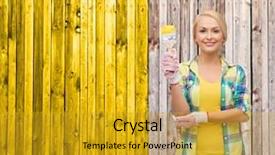  Presentation with maintenance - Audience pleasing slide deck consisting of repair construction and maintenance concept - smiling woman with paintbrush backdrop and a gold colored foreground