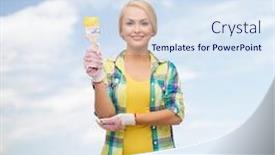  Presentation with maintenance - PPT theme with repair construction and maintenance concept - smiling woman with paintbrush background and a sky blue colored foreground