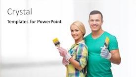  Presentation with maintenance - Slide set having repair construction and maintenance concept - smiling couple with paintbrush background and a white colored foreground