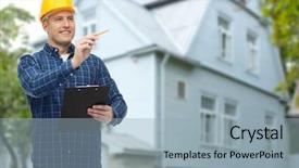  Presentation with building construction - Cool new slide set with repair construction building people backdrop and a light blue colored foreground