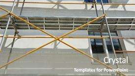  Presentation with building construction - Colorful presentation design enhanced with repair home scaffolding building construction backdrop and a gray colored foreground