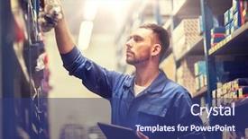  Presentation with mechanic tablet - Presentation theme with repair maintenance and people concept background and a ocean colored foreground