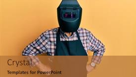  Presentation with face mask - Slides having repair-man-wearing-professional-welding background and a red colored foreground