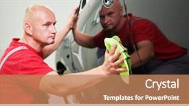  Presentation with garage car - Slides with repair man worker polishing automobile background and a coral colored foreground