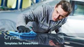  Presentation with body repair - Presentation consisting of repair-man-worker-polishing-automobile background and a ocean colored foreground