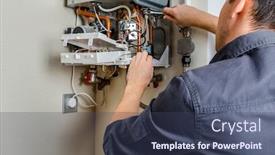  Presentation with boiler - Colorful presentation enhanced with repair-of-a-gas-boiler backdrop and a ocean colored foreground