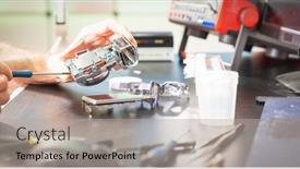  Presentation with support - Presentation theme consisting of repair-of-photo-camera background and a light gray colored foreground