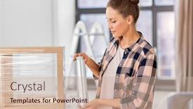  Presentation with real estate - PPT theme having repair-people-and-real-estate background and a coral colored foreground