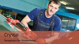  Presentation with garage car - Theme enhanced with repair replace - portrait of automobile glazier repairman background and a red colored foreground