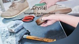  Presentation with repair shop - Cool new slide deck with repair shoe glueing the sole backdrop and a mint green colored foreground