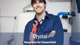  Presentation with water - Slide deck with repairing an hot-water heater background and a ocean colored foreground