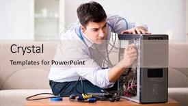  Presentation with desktop - Slide deck featuring repairing broken pc desktop computer background and a soft green colored foreground