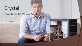  Presentation with desktop - PPT theme featuring repairing broken pc desktop computer background and a  colored foreground