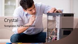  Presentation with desktop - Cool new theme with repairing broken pc desktop computer backdrop and a coral colored foreground