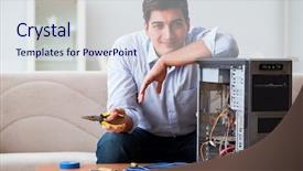  Presentation with old desktop computer - Slides having repairing broken pc desktop computer background and a  colored foreground