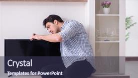  Presentation with broken home - Presentation featuring repairing broken tv at home background and a tawny brown colored foreground