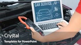  Presentation with female mechanic - Cool new slides with repairing car in body shop backdrop and a dark gray colored foreground