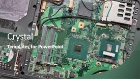  Presentation with hardware - Slide set having repairing laptop changing hardware parts taken apart background and a ocean colored foreground