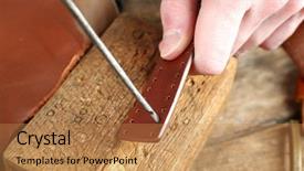  Presentation with leather - PPT theme having repairing leather belt in workshop background and a coral colored foreground