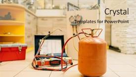  Presentation with refrigeration system - Presentation design with repairing of refrigerator cooling system background and a lemonade colored foreground