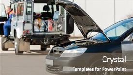  Presentation with crash - Beautiful PPT theme featuring repairing service man with damaged car trouble problem crash breakdown backdrop and a gray colored foreground