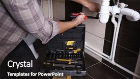  Presentation with pipe - Cool new slides with repairing sink pipe in bathroom backdrop and a dark gray colored foreground