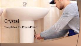  Presentation with pipe - Slide deck enhanced with repairing sink pipe in bathroom background and a  colored foreground