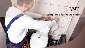  Presentation with closet - Presentation having repairing toilet cistern at water background and a lemonade colored foreground