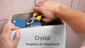  Presentation with toilet - Cool new PPT theme with repairing toilet cistern at water backdrop and a light gray colored foreground