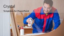  Presentation with carpenter - Slide deck featuring repairman carpenter working with paint background and a soft green colored foreground