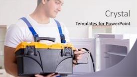  Presentation with diy - Slide set with repairman contractor repairing fridge in diy concept background and a lemonade colored foreground