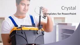 Presentation with diy - Colorful PPT theme enhanced with repairman contractor repairing fridge in diy concept backdrop and a white colored foreground