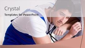  Presentation with diy - Cool new PPT layouts with repairman-contractor-repairing-fridge backdrop and a white colored foreground