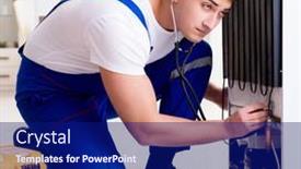  Presentation with contractor - Cool new theme with repairman-contractor-repairing-fridge backdrop and a navy blue colored foreground