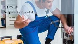  Presentation with diy - PPT layouts consisting of repairman-contractor-repairing-fridge background and a light blue colored foreground