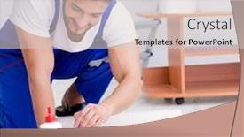  Presentation with renovation - Colorful presentation theme enhanced with meter roll - repairman doing renovation repair backdrop and a lemonade colored foreground