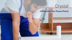  Presentation with renovation - Beautiful presentation theme featuring meter roll - repairman doing renovation repair backdrop and a sky blue colored foreground