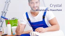  Presentation with renovation - Colorful slide deck enhanced with repairman-doing-renovation-repair backdrop and a sky blue colored foreground