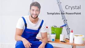  Presentation with renovation - Amazing presentation design having repairman doing renovation repair in the house with paper wallpa backdrop and a light gray colored foreground