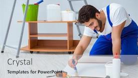  Presentation with renovation - PPT theme with repairman doing renovation repair in the house with paper wallpa background and a light gray colored foreground
