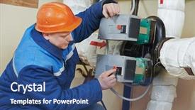  Presentation with system engineering - PPT theme consisting of repairman engineer of fire engineering background and a ocean colored foreground