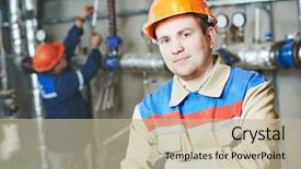  Presentation with fire system - Presentation theme enhanced with repairman engineer of fire engineering background and a mint green colored foreground