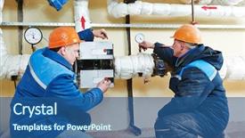  Presentation with hvac system - Theme enhanced with repairman engineer of fire engineering background and a ocean colored foreground