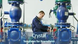  Presentation with fire system - Presentation having repairman engineer of fire engineering background and a ocean colored foreground