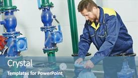  Presentation with hvac system - Presentation theme with repairman engineer of fire engineering background and a teal colored foreground