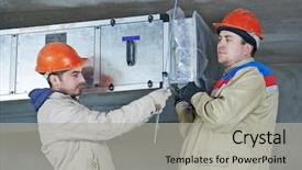  Presentation with hvac system - Colorful slide set enhanced with repairman engineer of fire engineering backdrop and a light gray colored foreground