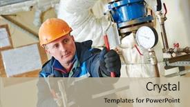  Presentation with hvac system - Colorful slides enhanced with repairman engineer of fire engineering backdrop and a mint green colored foreground