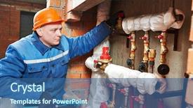  Presentation with house heating - Presentation having repairman engineer of fire engineering background and a ocean colored foreground